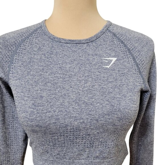 Gymshark Size Unknown Marled Blue/Gray Vital Seamless Long Sleeve Crop Top - Picture 2 of 11